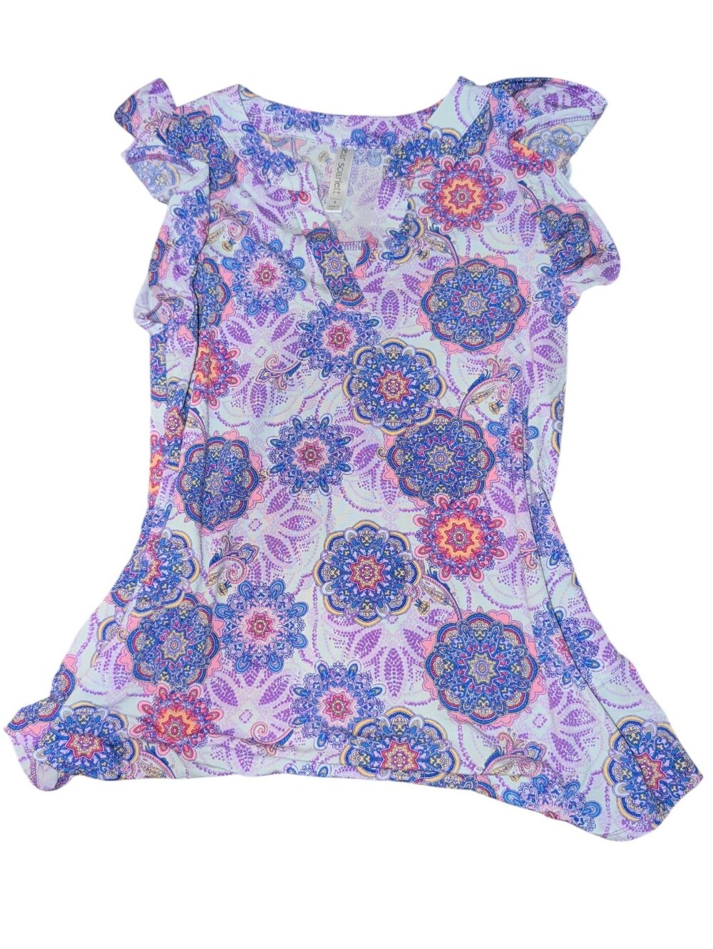 Scarlett Purple Paisley Medallion Ruffle Shoulder Tank